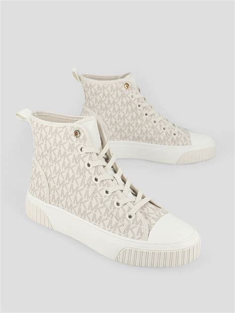 michael kors white high top sneakers|Michael Kors denim sneakers.